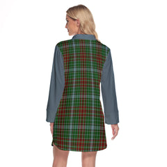 Gayre Tartan Women's Lapel Shirt Dress With Long Sleeve