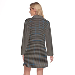 Gladstone Tartan Women's Lapel Shirt Dress With Long Sleeve