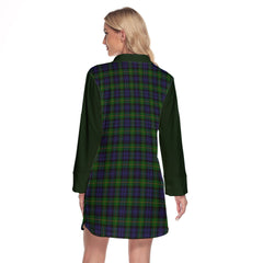 Gordon Tartan Women's Lapel Shirt Dress With Long Sleeve