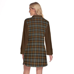 Gordon Weathered Tartan Women's Lapel Shirt Dress With Long Sleeve