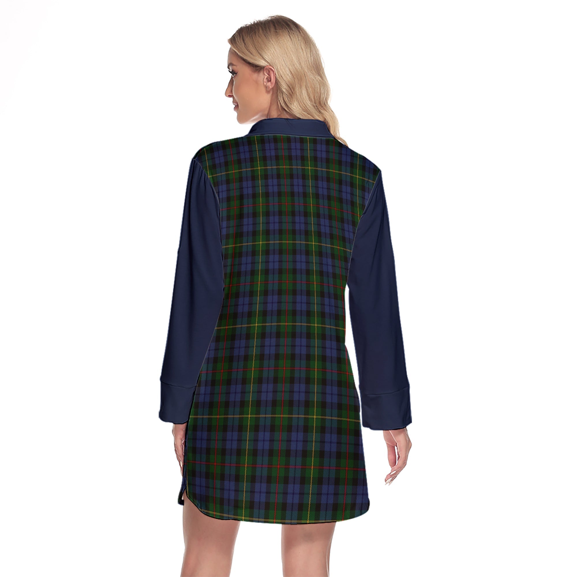 Gow Hunting Tartan Women's Lapel Shirt Dress With Long Sleeve