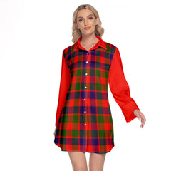 Gow Of Skeoch Tartan Women's Lapel Shirt Dress With Long Sleeve