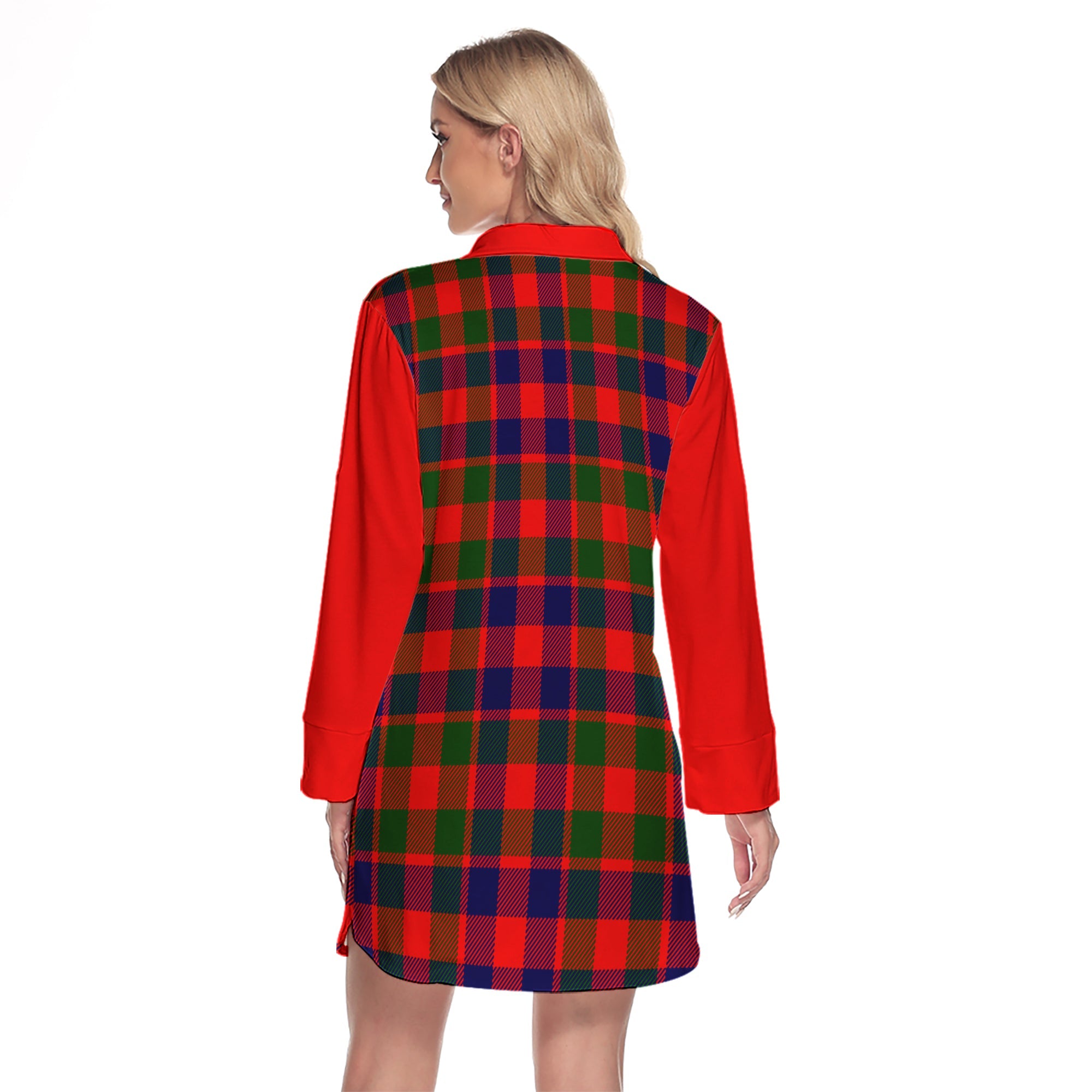 Gow Of Skeoch Tartan Women's Lapel Shirt Dress With Long Sleeve