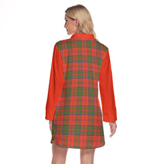 Grant Ancient Tartan Women's Lapel Shirt Dress With Long Sleeve