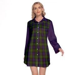 Gunn Tartan Women's Lapel Shirt Dress With Long Sleeve