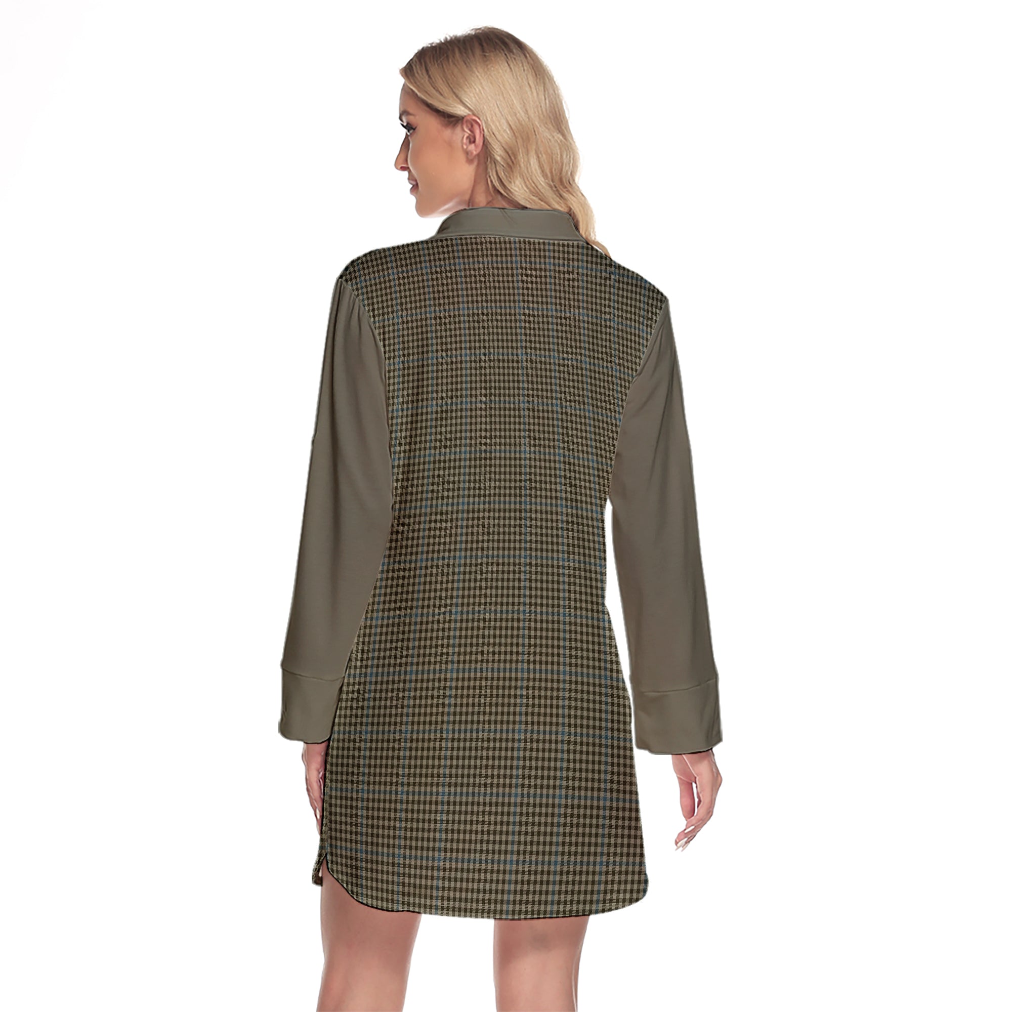 Haig Tartan Women's Lapel Shirt Dress With Long Sleeve