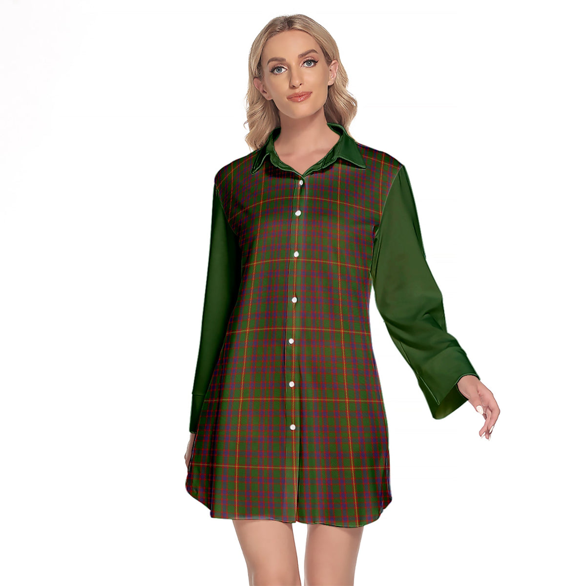 Hall Tartan Women's Lapel Shirt Dress With Long Sleeve