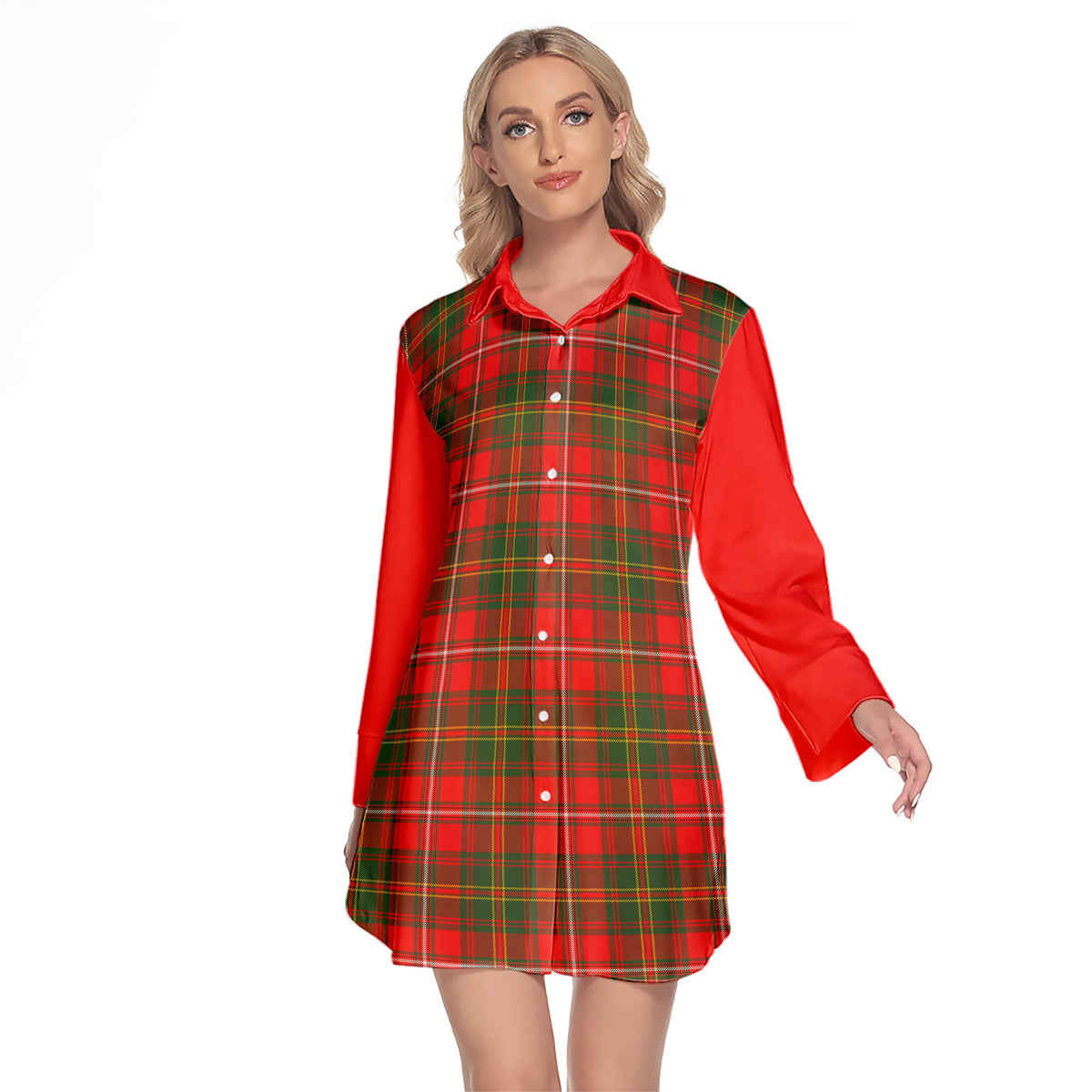 Hay Modern Tartan Women's Lapel Shirt Dress With Long Sleeve