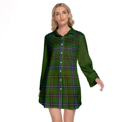 Henderson Modern Tartan Women's Lapel Shirt Dress With Long Sleeve