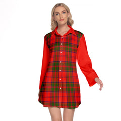 Heron Tartan Women's Lapel Shirt Dress With Long Sleeve