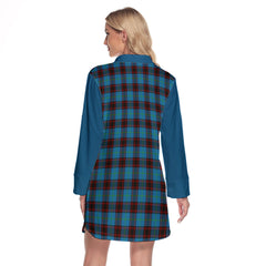 Home Ancient Tartan Women's Lapel Shirt Dress With Long Sleeve