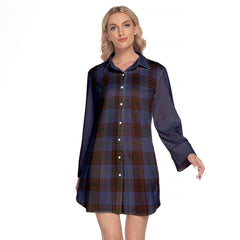 Home (Hume) Tartan Women's Lapel Shirt Dress With Long Sleeve