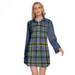 Hope Ancient Tartan Women's Lapel Shirt Dress With Long Sleeve