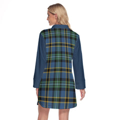 Hope Ancient Tartan Women's Lapel Shirt Dress With Long Sleeve