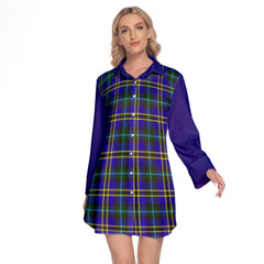 Hope Modern Tartan Women's Lapel Shirt Dress With Long Sleeve