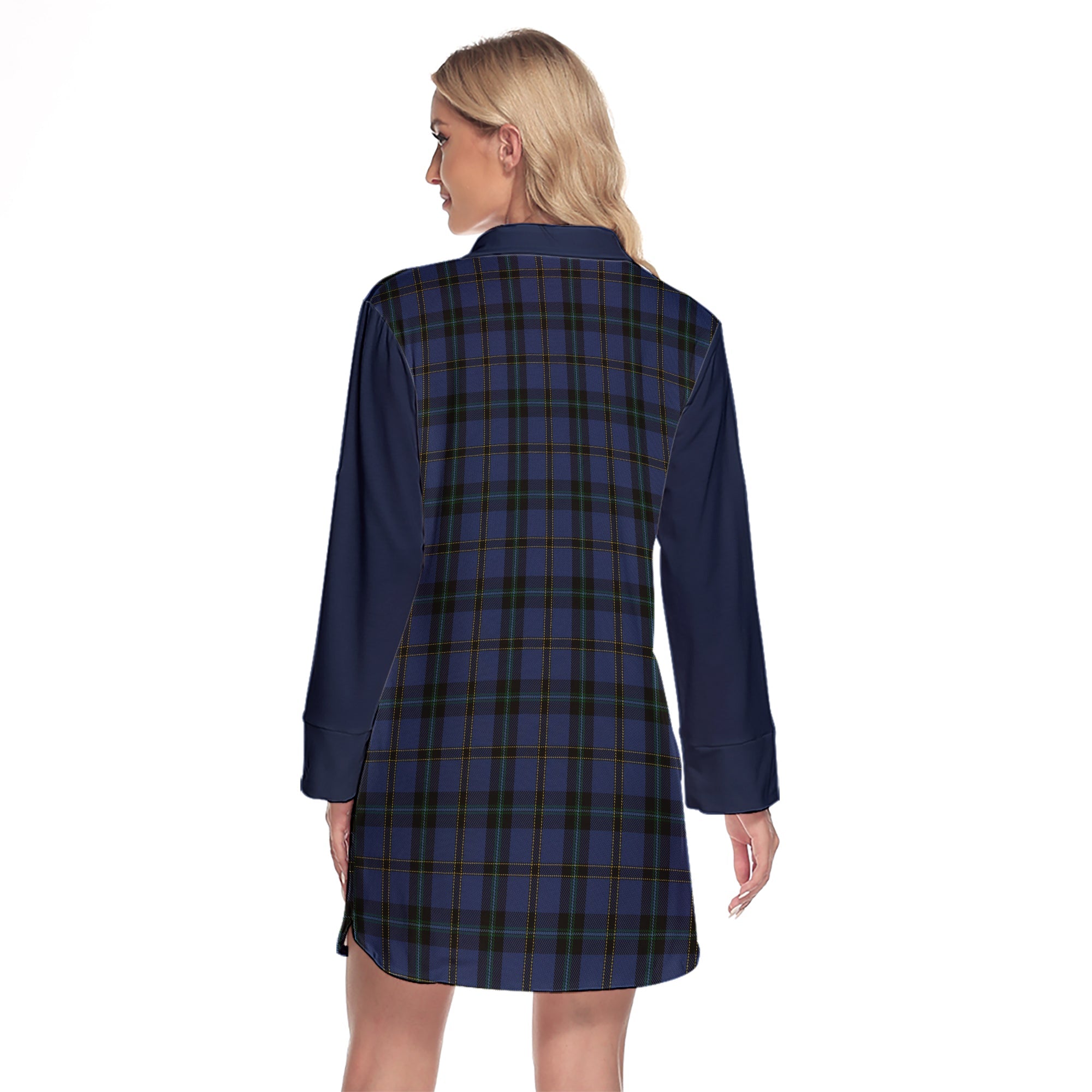 Hope (Vere - Weir) Tartan Women's Lapel Shirt Dress With Long Sleeve