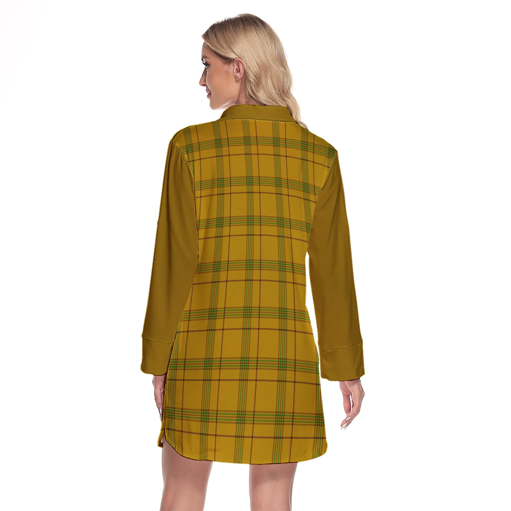 Houston Tartan Women's Lapel Shirt Dress With Long Sleeve