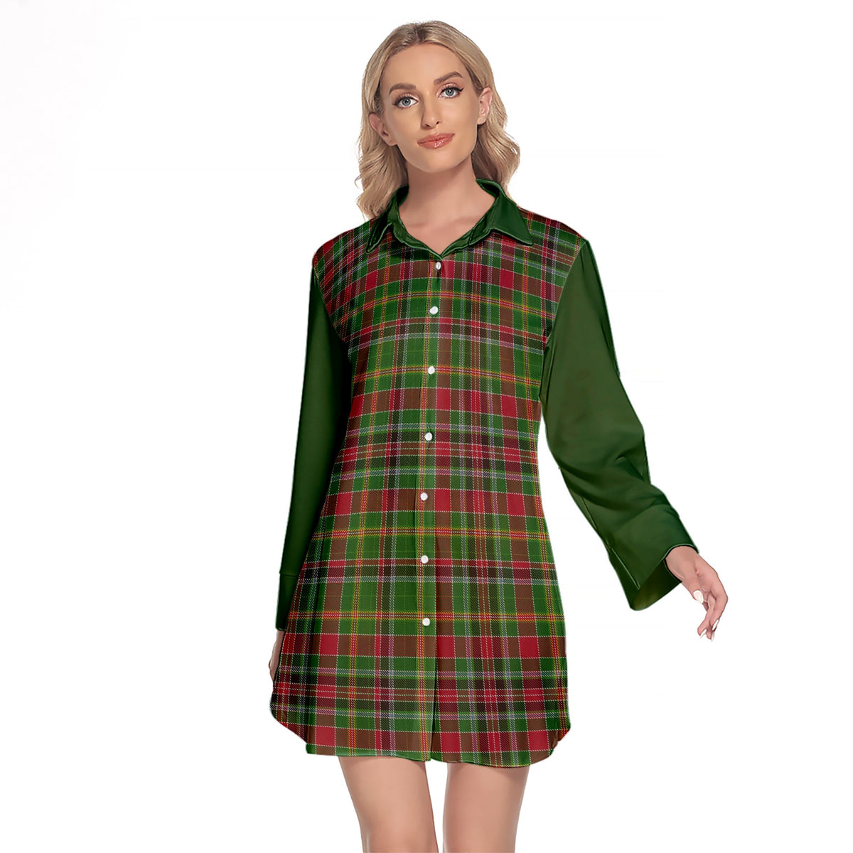 Hunter Wilsons Tartan Women's Lapel Shirt Dress With Long Sleeve