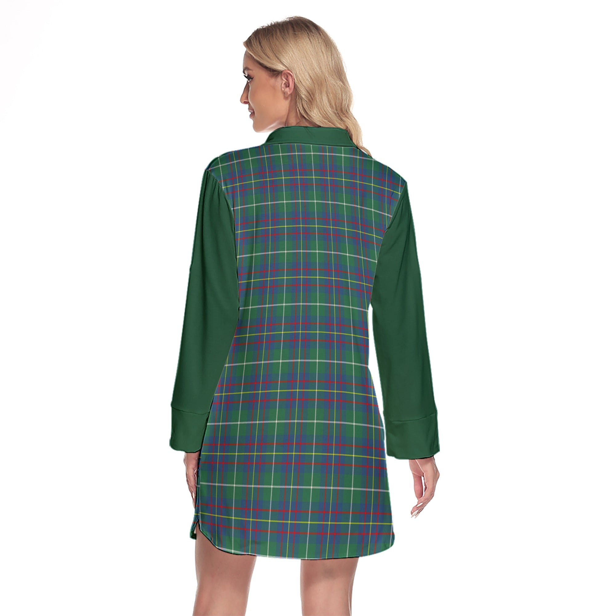 Inglis Ancient Tartan Women's Lapel Shirt Dress With Long Sleeve