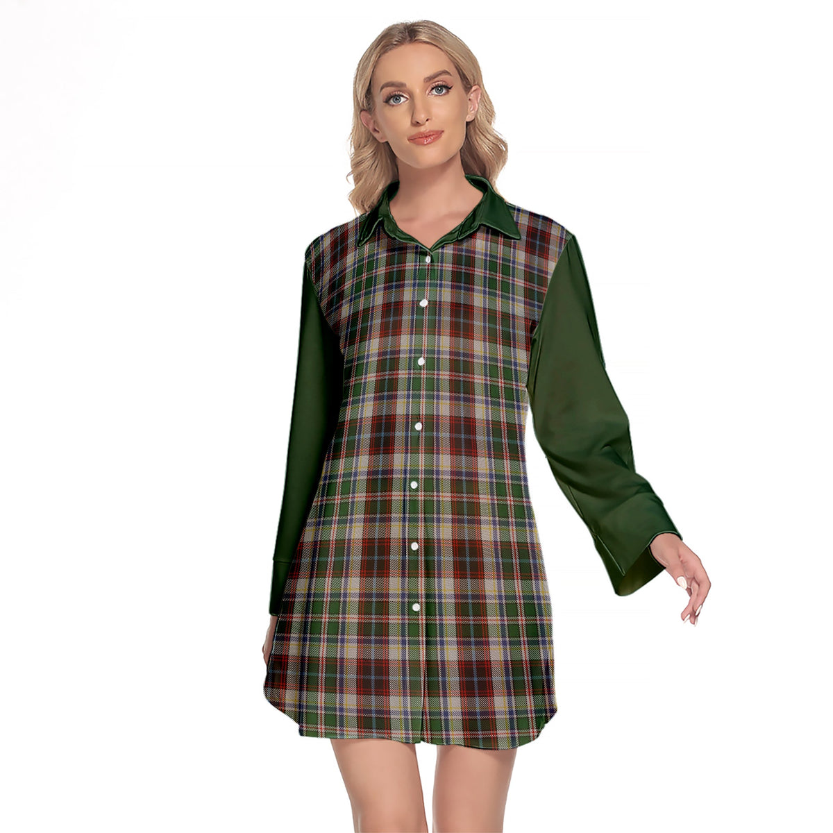 Innes Dress Tartan Women's Lapel Shirt Dress With Long Sleeve