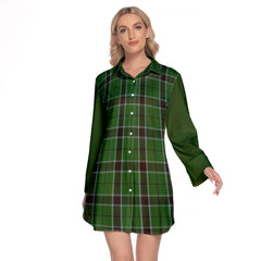 Innes Hunting Tartan Women's Lapel Shirt Dress With Long Sleeve