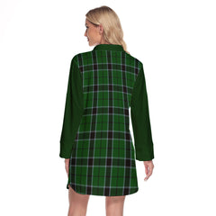 Innes Hunting Tartan Women's Lapel Shirt Dress With Long Sleeve