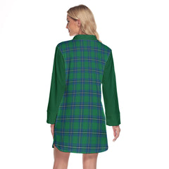 Irvine Ancient Tartan Women's Lapel Shirt Dress With Long Sleeve