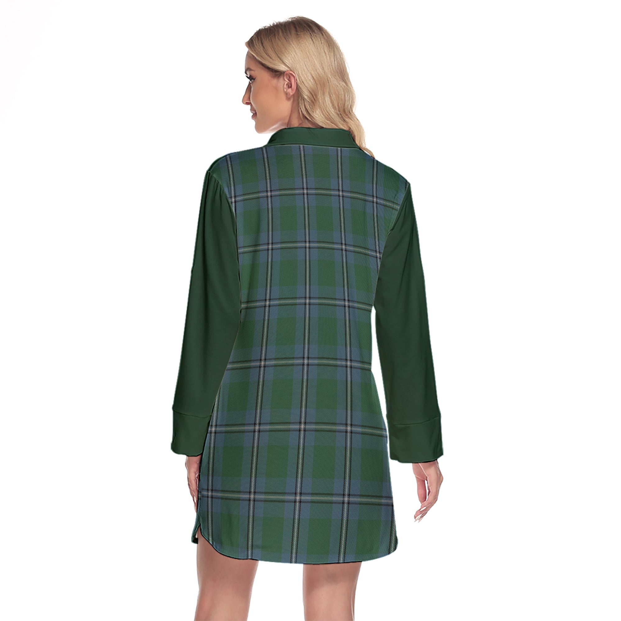 Irvine Of Drum Tartan Women's Lapel Shirt Dress With Long Sleeve