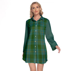 Irving Of Bonshaw Tartan Women's Lapel Shirt Dress With Long Sleeve