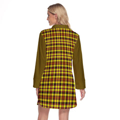 Jardine Modern Tartan Women's Lapel Shirt Dress With Long Sleeve