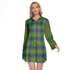 Johnston Ancient Tartan Women's Lapel Shirt Dress With Long Sleeve