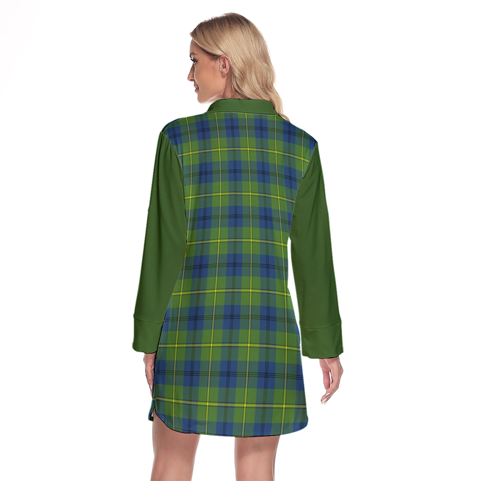 Johnston Ancient Tartan Women's Lapel Shirt Dress With Long Sleeve