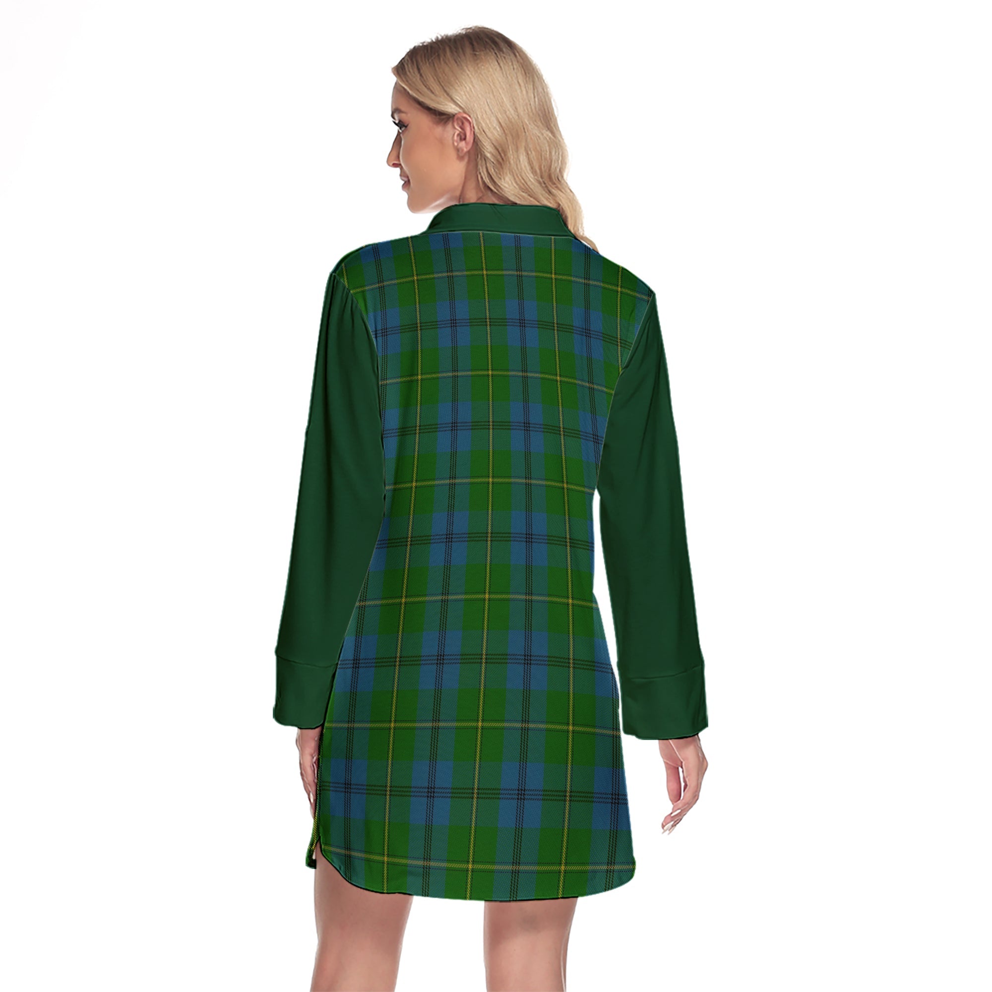 Johnstone Tartan Women's Lapel Shirt Dress With Long Sleeve