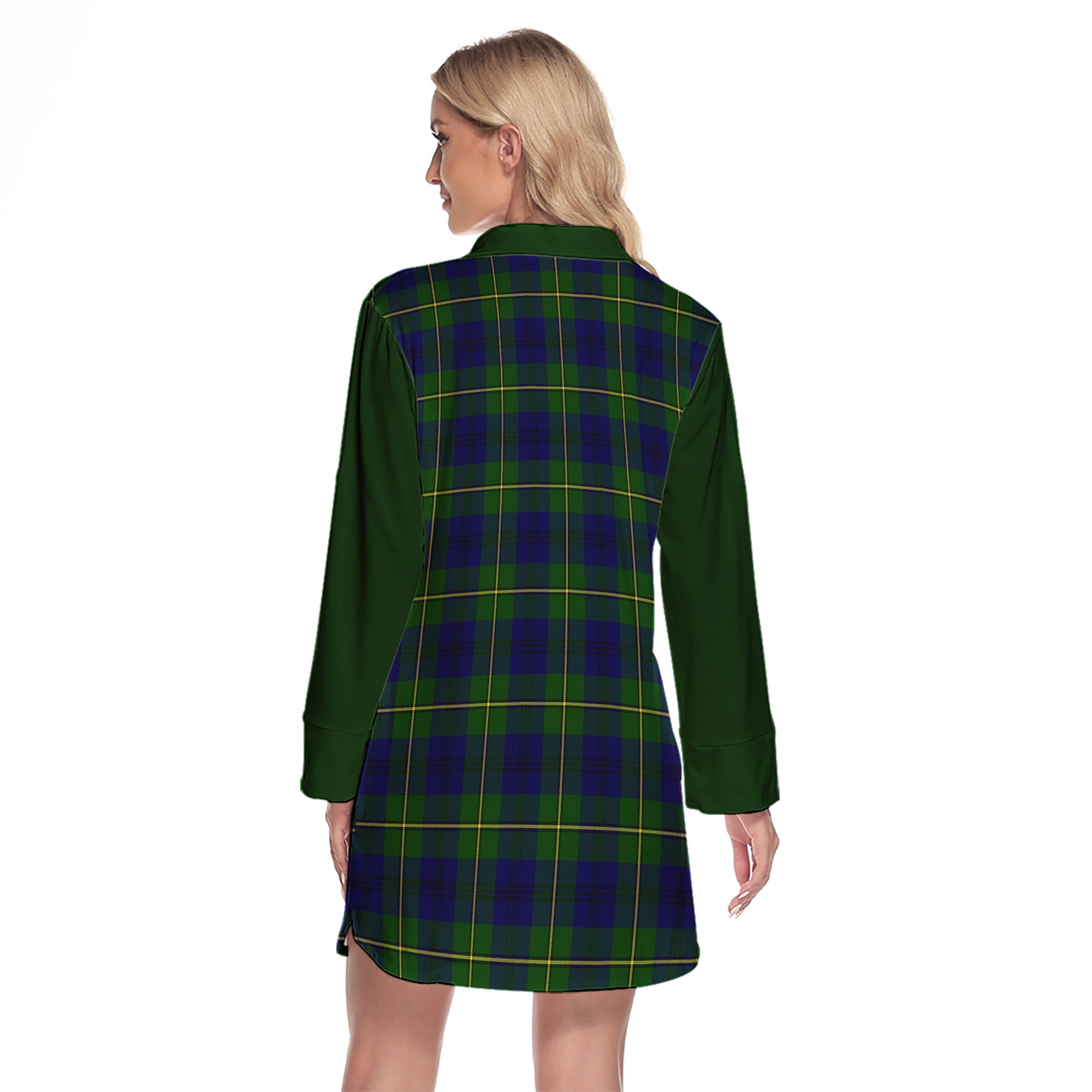 Johnstone Modern Tartan Women's Lapel Shirt Dress With Long Sleeve