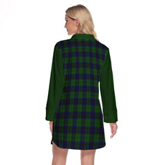 Keith Modern Tartan Women's Lapel Shirt Dress With Long Sleeve