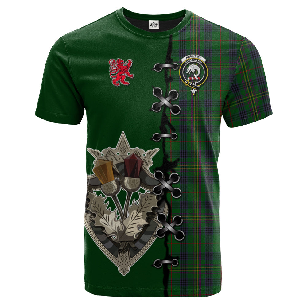 Kennedy Tartan T-shirt - Lion Rampant And Celtic Thistle Style