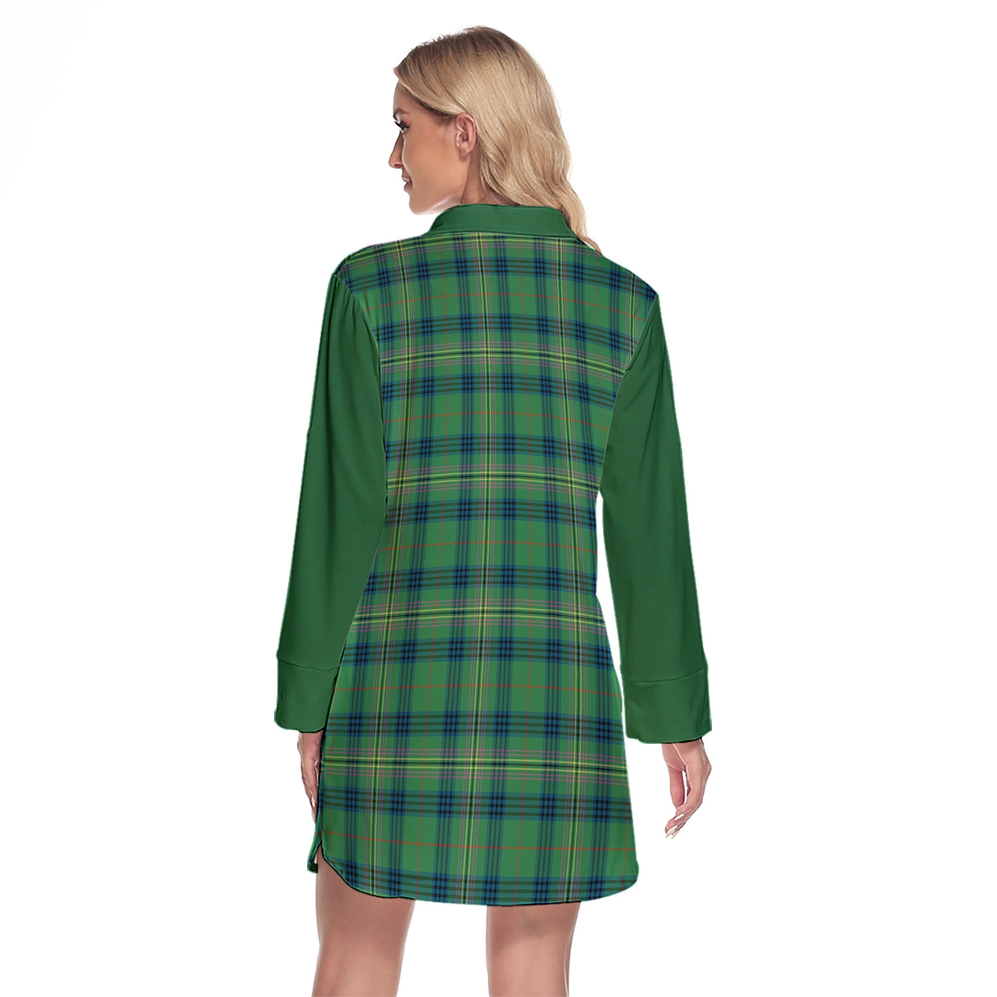 Kennedy Ancient Tartan Women's Lapel Shirt Dress With Long Sleeve