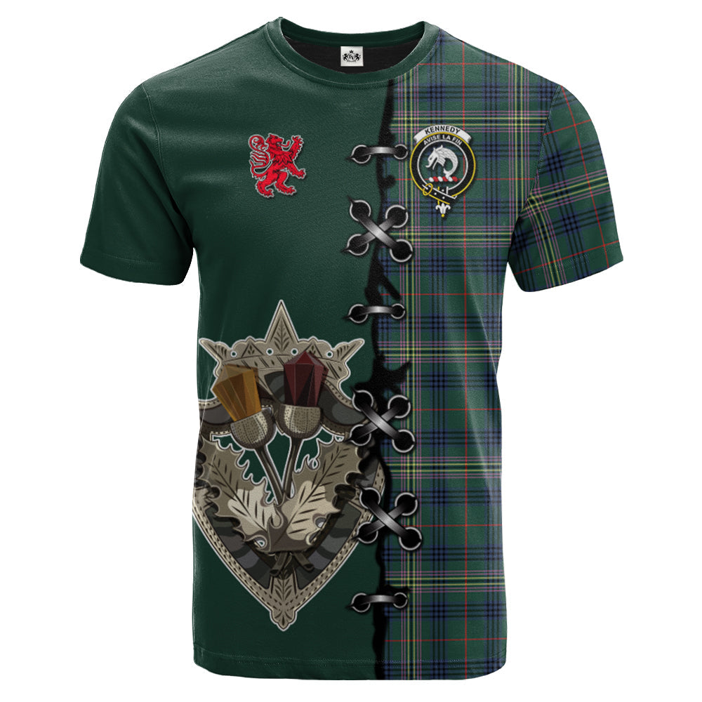 Kennedy Modern Tartan T-shirt - Lion Rampant And Celtic Thistle Style
