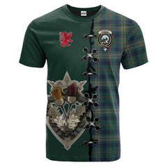 Kennedy Modern Tartan T-shirt - Lion Rampant And Celtic Thistle Style