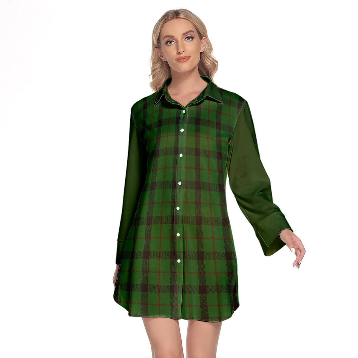 Kincaid Tartan Women's Lapel Shirt Dress With Long Sleeve