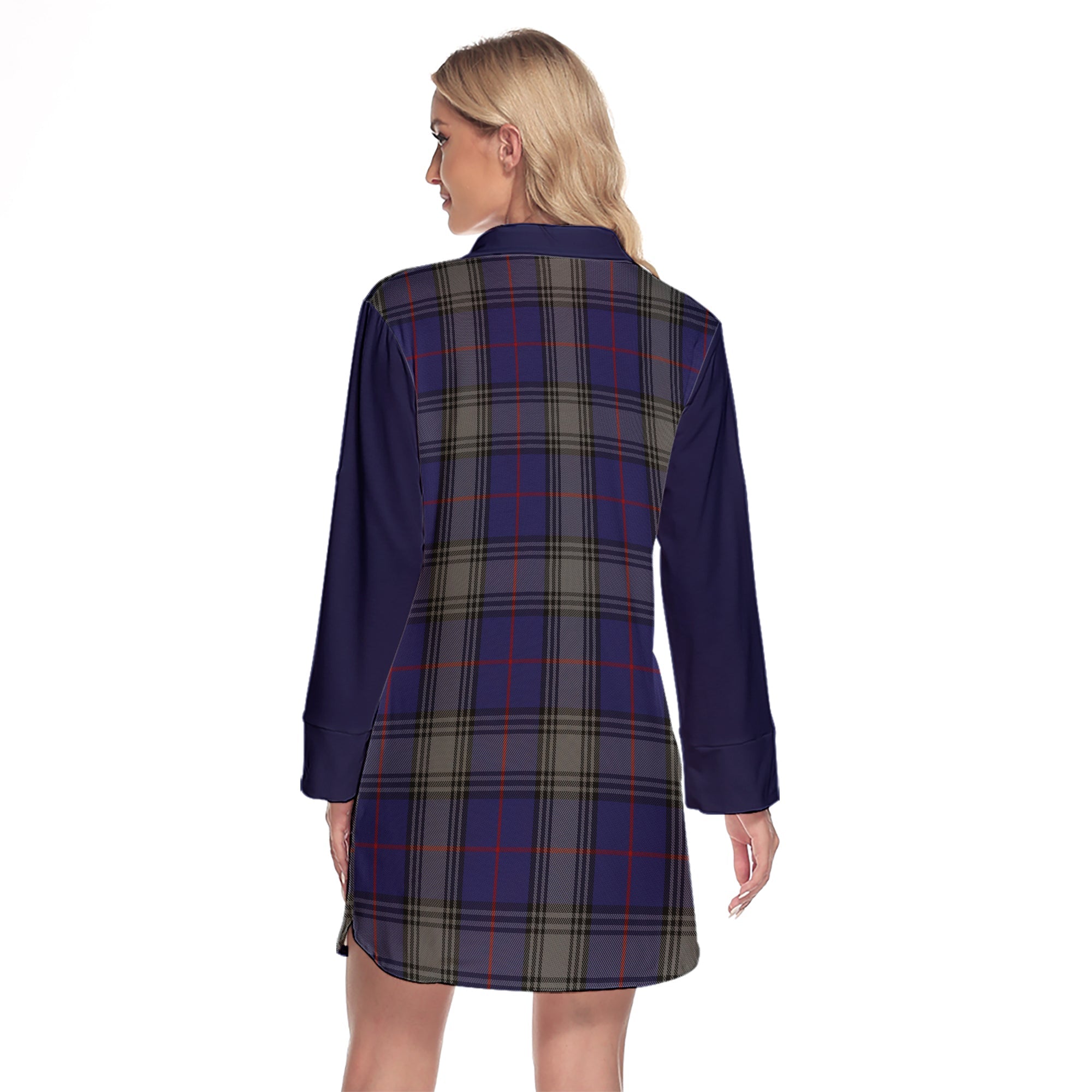 Kinnaird Tartan Women's Lapel Shirt Dress With Long Sleeve