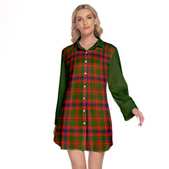 Kinninmont Tartan Women's Lapel Shirt Dress With Long Sleeve