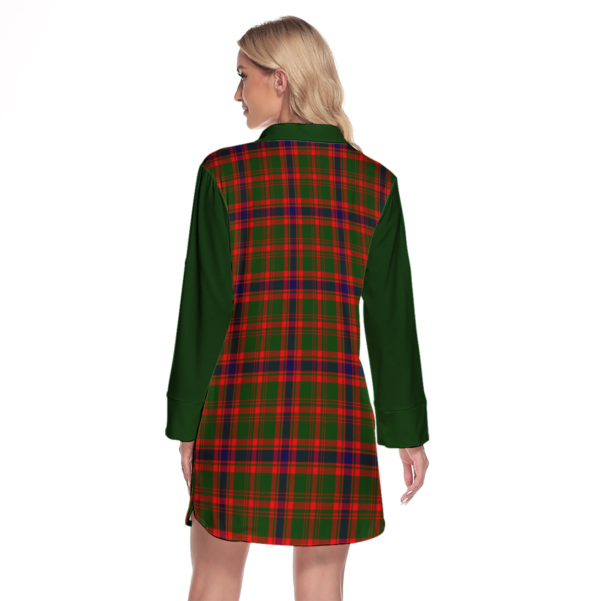 Kinninmont Tartan Women's Lapel Shirt Dress With Long Sleeve