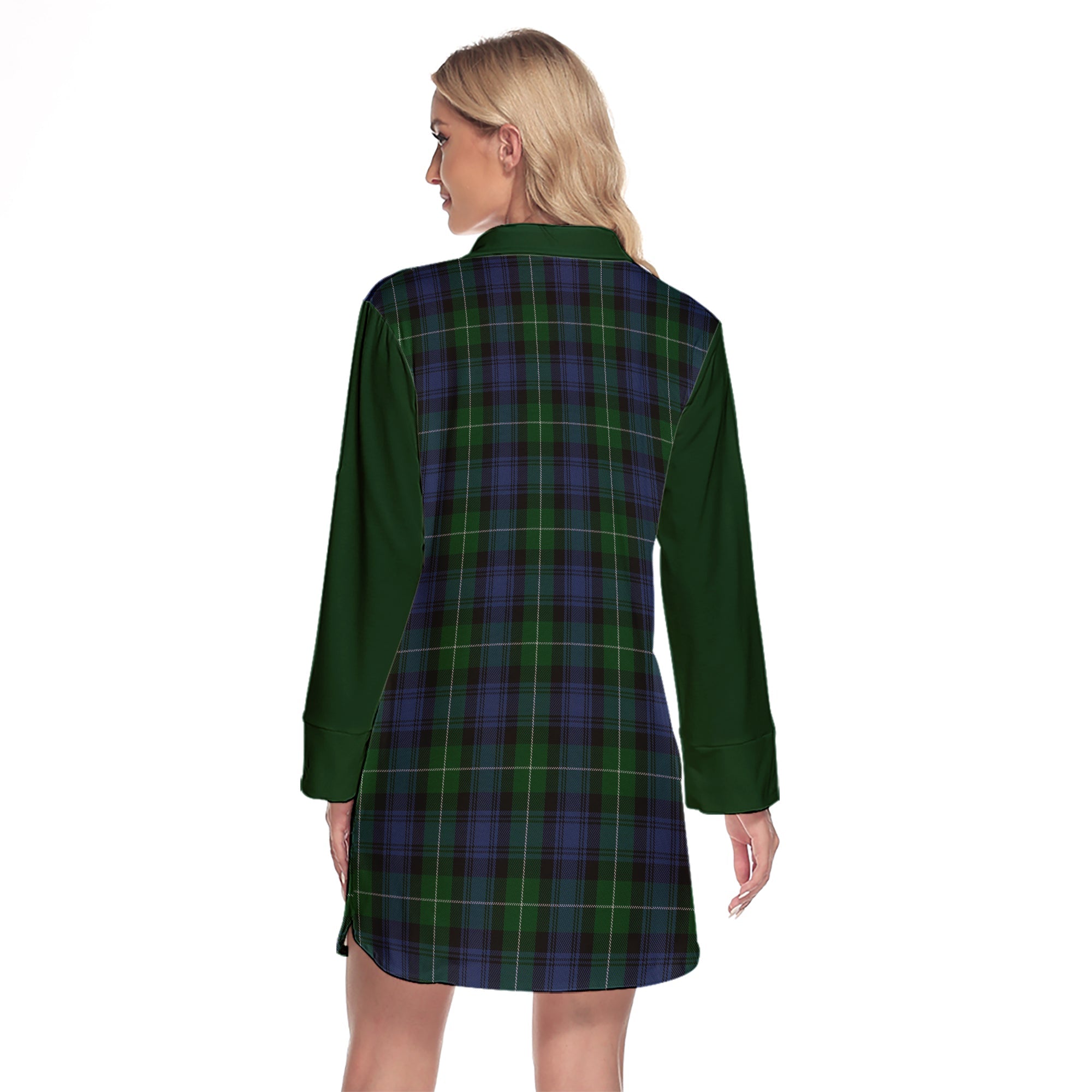 Lamont 2 Tartan Women's Lapel Shirt Dress With Long Sleeve