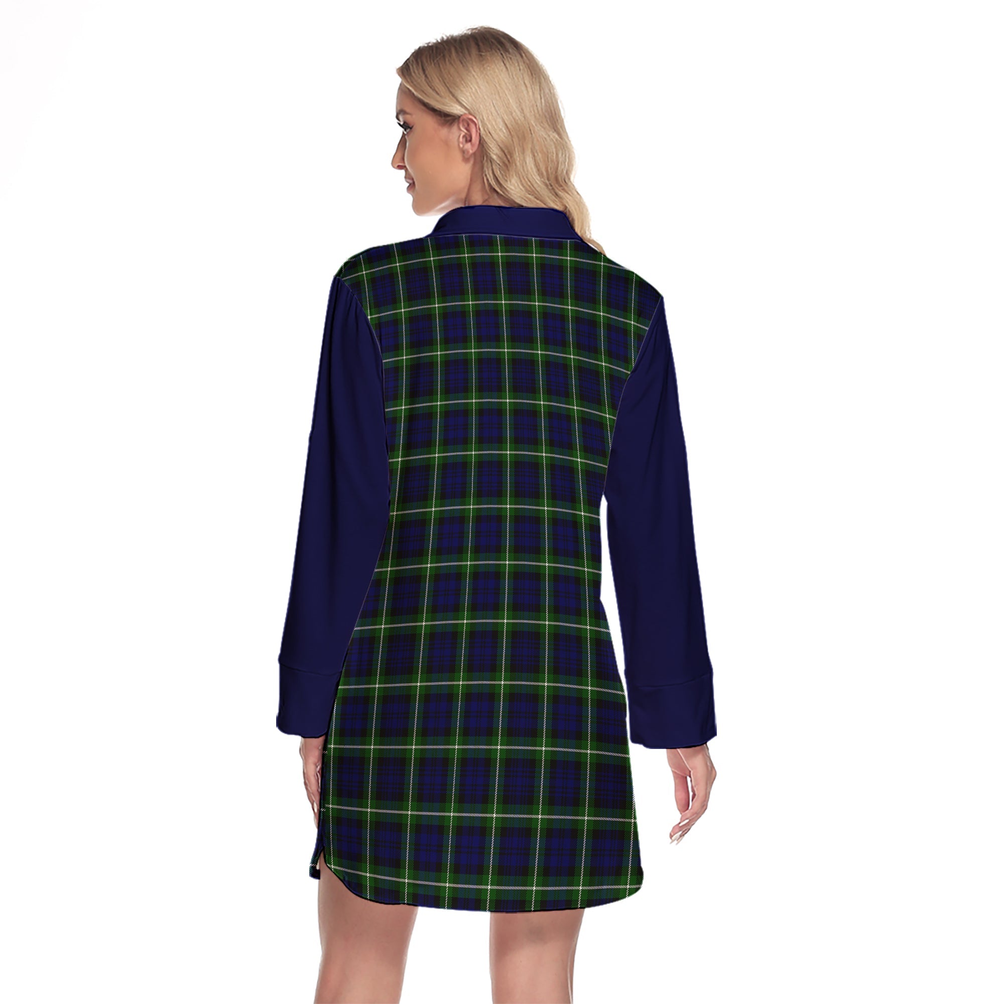 Lamont Modern Tartan Women's Lapel Shirt Dress With Long Sleeve