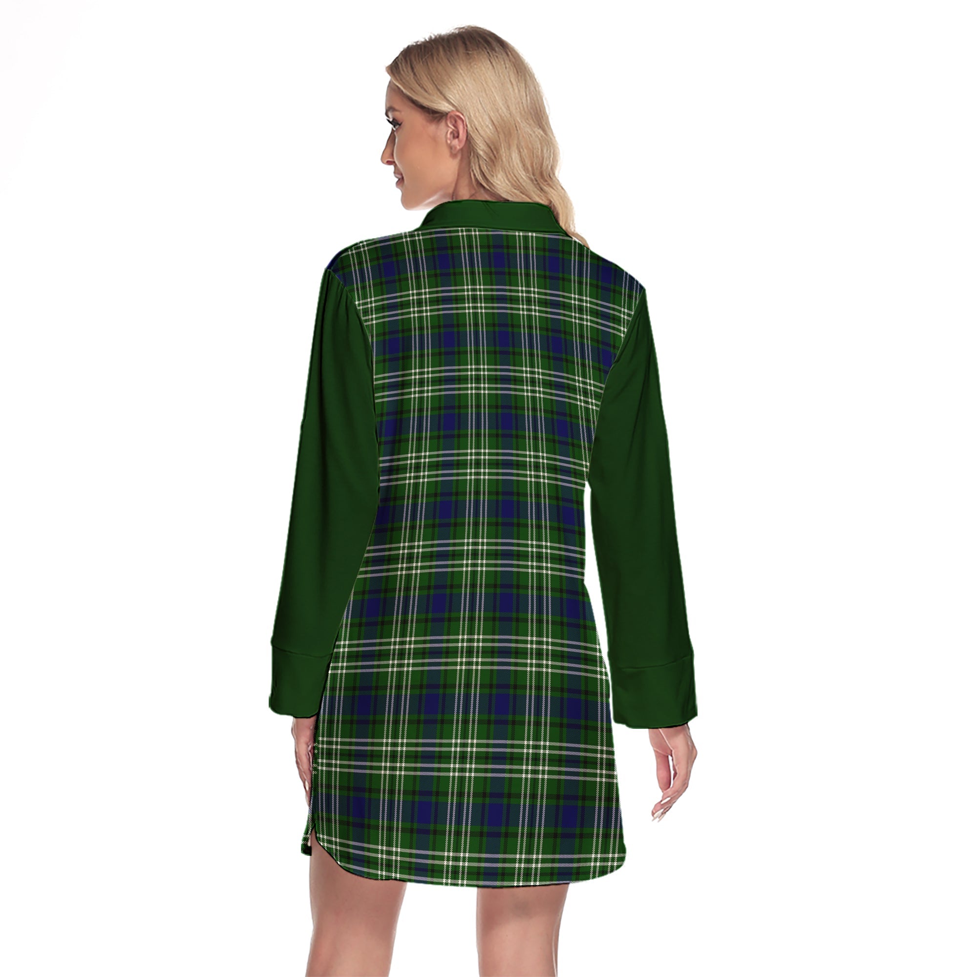 Learmonth Tartan Women's Lapel Shirt Dress With Long Sleeve