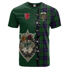 Leslie Hunting Tartan T-shirt - Lion Rampant And Celtic Thistle Style