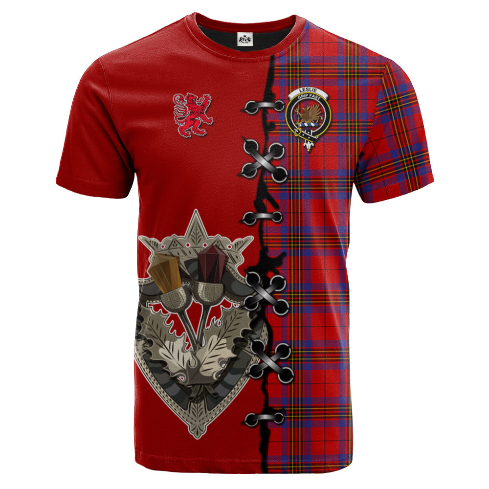 Leslie Modern Tartan T-shirt - Lion Rampant And Celtic Thistle Style