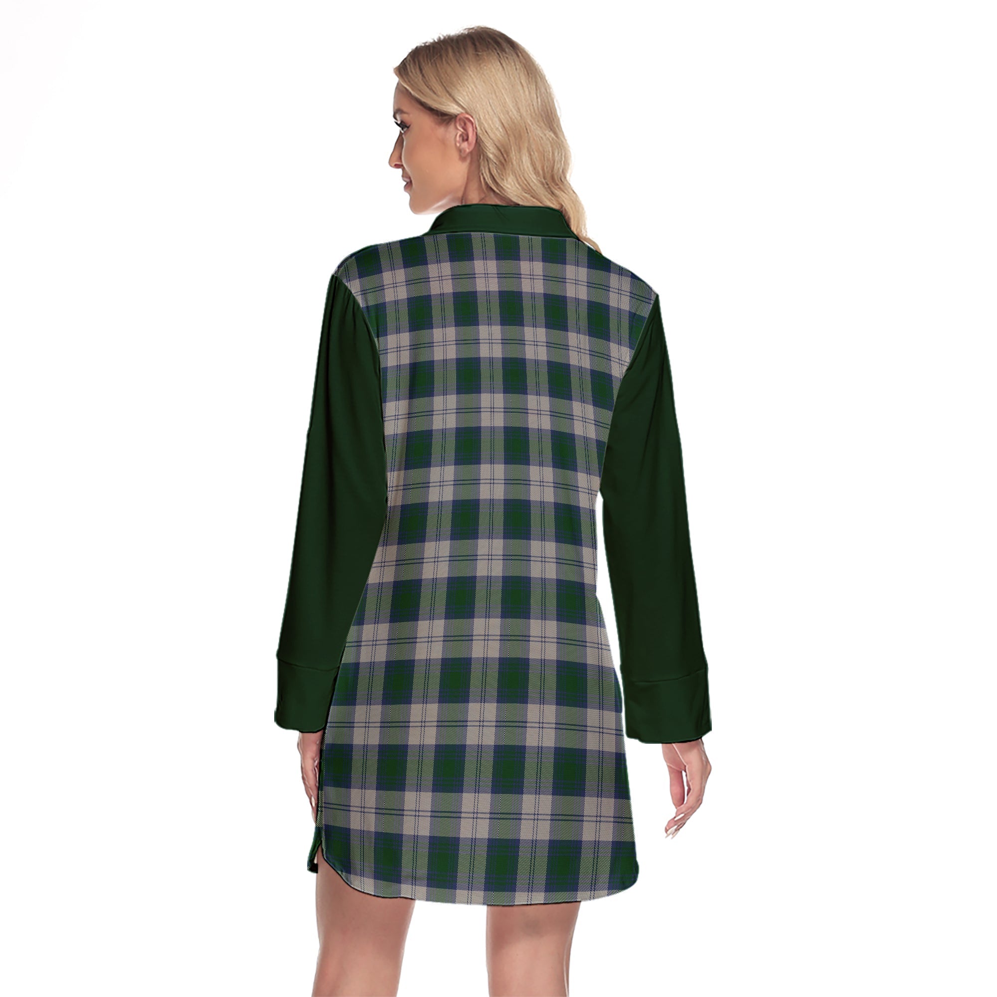 Lindsay Dress Tartan Women's Lapel Shirt Dress With Long Sleeve