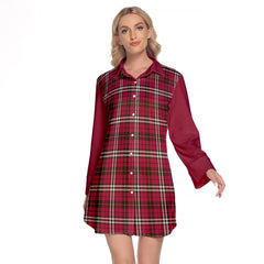 Little Tartan Women's Lapel Shirt Dress With Long Sleeve